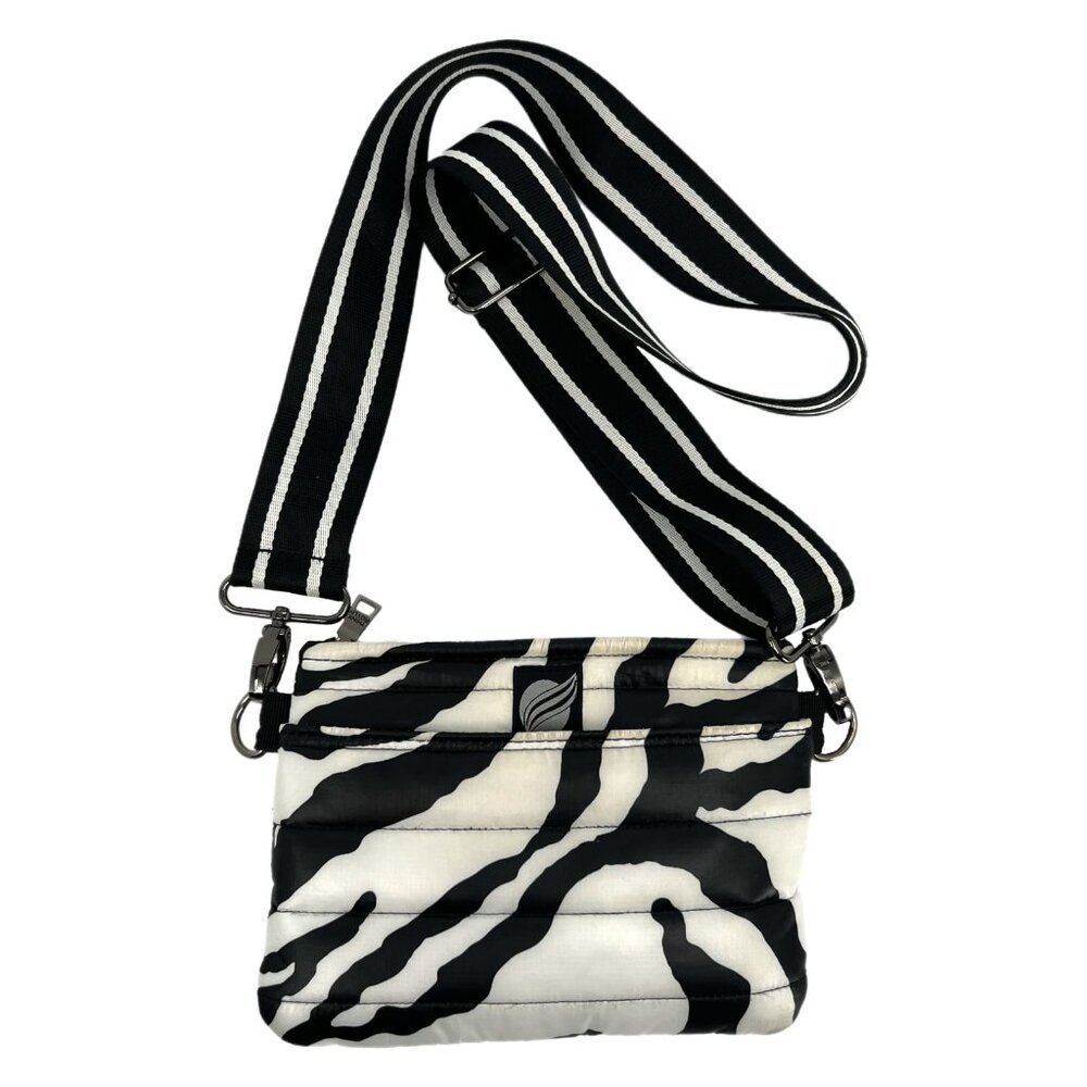 Think Rolyn Black Zebra Print Puffer Crossbody Bag | Good Condition